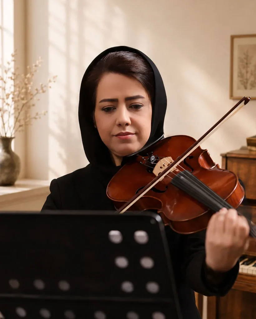 استاد منیژه ساده استاد ویولن و ویولا در آموزشگاه موسیقی سرودمهر میدان انقلاب